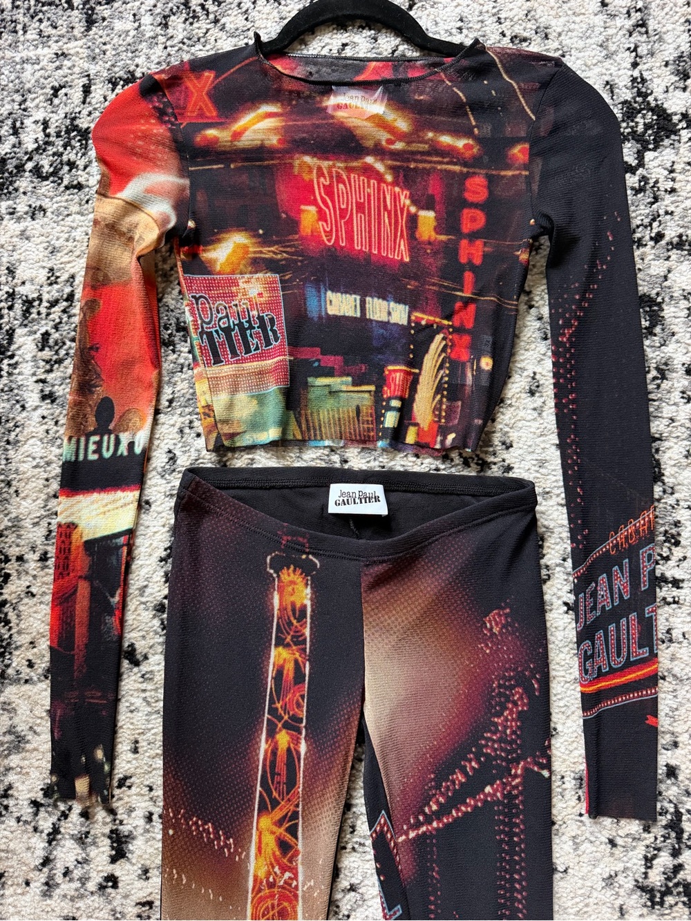 Jean Paul Gaultier Black and Red Neon Graphic Leggings Set